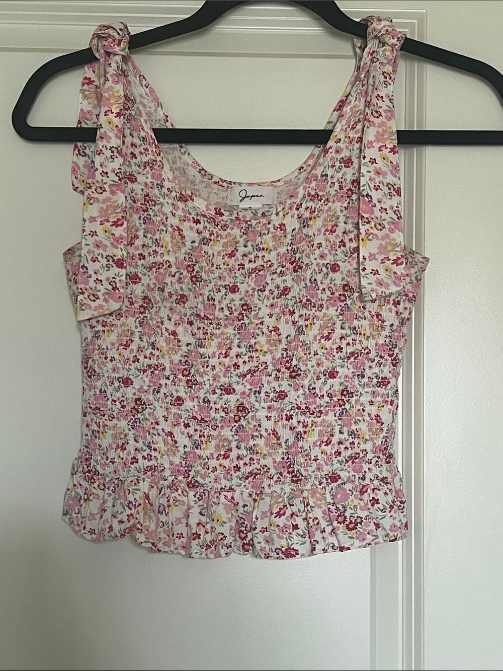 Japna Pink Floral Smocked Tie-Shoulder Tank